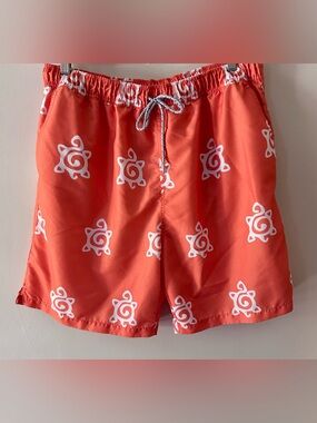 Men's Turtleson Coral Swim Trunks with White Print